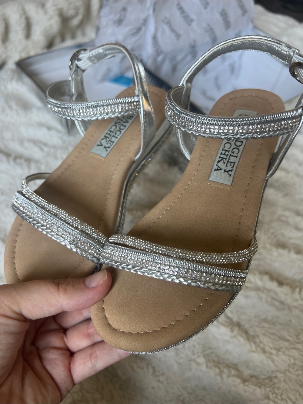 Badgley Mischka | Silver Beaded Sandals